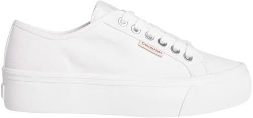 Calvin Klein Donna Sneakers Vulcanizzate Logo Tag con Plateau, Bianco (Bright White), 37