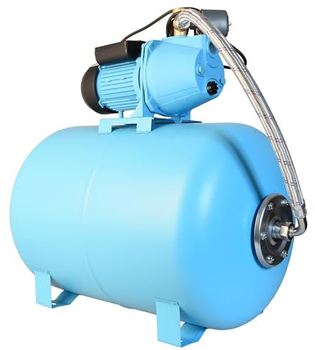 Hauswasserwerk JET 100S - Pumpe zur Hauswasserversorgung mit 100L Tank - Gußeisen - Wasserpumpe (3600l/h, 1100W, Förderhöhe 50m) - Gartenpumpe mit Druckschalter Manometer Druckkessel 100 Liter