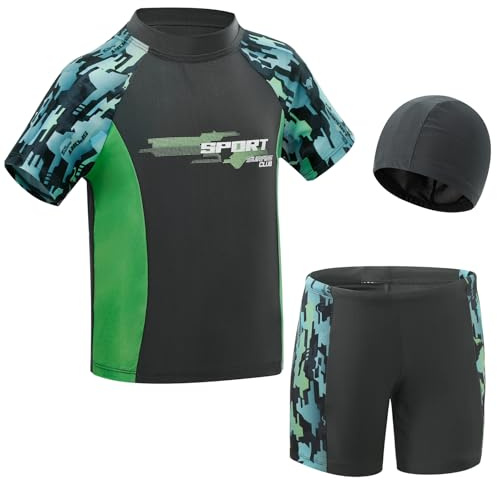 KAKU NANU Costume da Bagno Ragazzo Bambino Costumi Mare Maglietta Anti UV Pantaloncini Cuffia Piscina 3 4 5 Anni