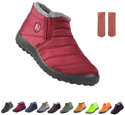 Stivali da neve da donna, impermeabili, ortopedici, caldi, antiscivolo, foderati in pelliccia, invernali, per passeggiate all'aperto, scarpe slip-on per donne e uomini, Rosso, 38.5 EU