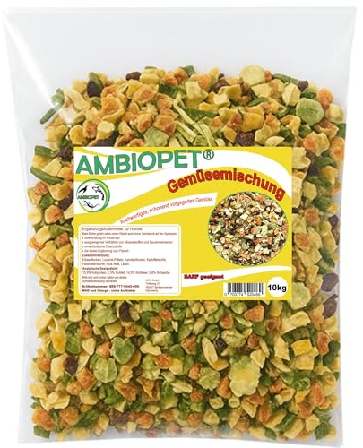 Ambiopet® getrocknete Barf Gemüseflocken für Hunde im 10kg Beutel, Gemüsemischung aus Karotten, Erbsen, Roter Bete & Luzerne, reich an Nährstoffen, ohne künstliche Zusatzstoffe