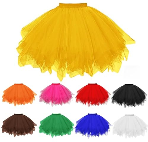Gonna in tulle, gialla da donna, in tulle, da donna, in stile anni '50, con elastico a vita alta, per Halloween, Carnevale