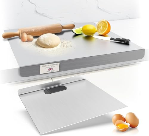 Plaque Inox Cuisine en acier Inoxydable, Planche a Decouper Inox, Protege Plan de Travail Cuisine avec bord d'arrêt, Planche à Pétrir Inox pour Pain et Pizza(Hauteur 2cm) (58x90cm)
