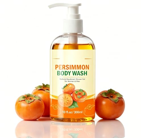 Gel de ducha de caqui para personas mayores, desodorante natural, limpieza eficaz contra el olor de la edad, pies sudorosos y olor de pies, con extracto de caqui y té verde para hombres y mujeres