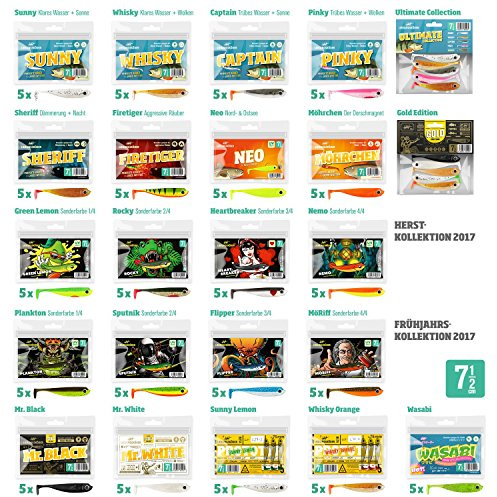 5 Lieblingsköder Gummifische zum Zanderangeln mit Gummifisch 7,5cm, Farbe Lieblingsköder:Möriff