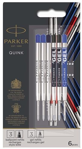 Parker Jotter London Nachfüllminen im Discovery Pack: 3 QUINKFlow-Nachfüllminen für Kugelschreiber und 3 QUINK-Nachfüllminen mit Geltinte