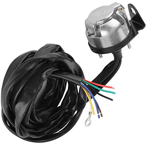 Conector de remolque, Qiilu Cable de enchufe para remolque, 7 pines, conector de remolque europeo, enchufe de cabo, cable de 2 m para semirremolques de vehículos comerciales, negro