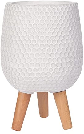 IDEALIST 15cm Indoor Plant Pot | Honeycomb White Reinforced Stone Planter with Legs | Flower Pot Cover D15 H34 cm, 4 litres