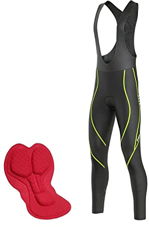 FDX Men’s Cycling Bib Tights – 3D Padded Winter Thermal Cycle Bib Trouser, Breathable Warm Bicycle Leggings, Reflective Long Pants for Outdoor Biking (Black/Yellow, X-Large)