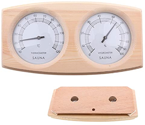 Yiida Bastutermometer, bastutermometer hygrometer, bastu mätstation, bastu luftkonditioneringsmätare rund med termometer hygrometer i träram