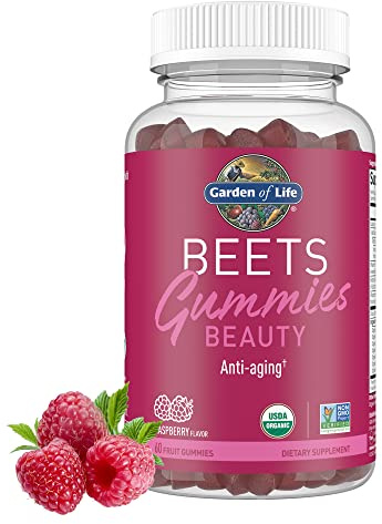 Garden of Life Organic Beet Root Gummies Made of Pectin with Antioxidants, Vitamin C, Biotin & B12 for Hair, Skin & Nails – BEETS Beauty Gummies – Vegan, Gluten Free, Non GMO, Raspberry, 30 Servings