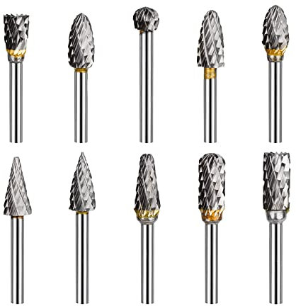 10 Pcs Juego de Fresas Rotativas 3mm Fresas Rotativas para Metal Juego de Fresas Giratorias de Tungsteno Fresa Metal para Herramientas Rotativas Tratamiento Rectificado Grabado Pulido