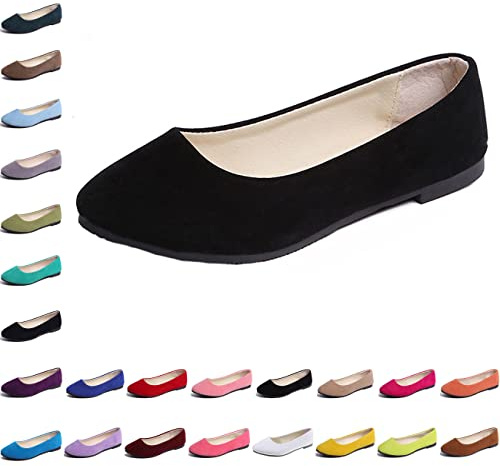Hwalleum Women's Ballet Flats, Womens Simple Casual Flat Shoes Solid Color Pumps Ladies Girls Dolly Ballet Ballerina Work Smart Office Formal Comfort Pointed Toe Slip On Flats Shoes Black