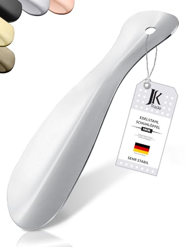 JK Trade® Calzador de acero inoxidable estable de 19 cm | Calzador de acero inoxidable para viajes | Calzador pequeño para viajes | Longitud y ancho optimizados | Cuerno para zapatos