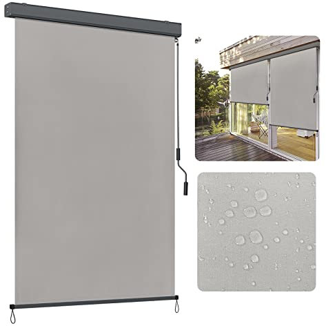 ACXIN Store enrouleur vertical extensible - Mécanisme à manivelle - Pour balcon - Avec manivelle - Pour terrasse et balcon - 160 x 250 cm - Gris clair