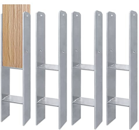 Froadp Barre di Ancoraggio Piastra con Manicotto a Vite per per Fissaggio a Terra Staffe a H Supporti di Paletto Base per Ringhiere e Staccionate Piastra Staccionata Giardino(101x60x600mm, 4 pezzi)