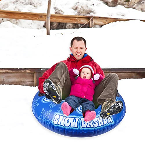 Aufblasbarer Schlitten Schnee Röhre 90 cm Aufblasbarer PVC Schneeschlauch Aufblasbarer Skischlauch für Erwachsene Blauer aufblasbarer Skiring mit Griffen Wintersportspiele im Freien Skifahren Rodeln