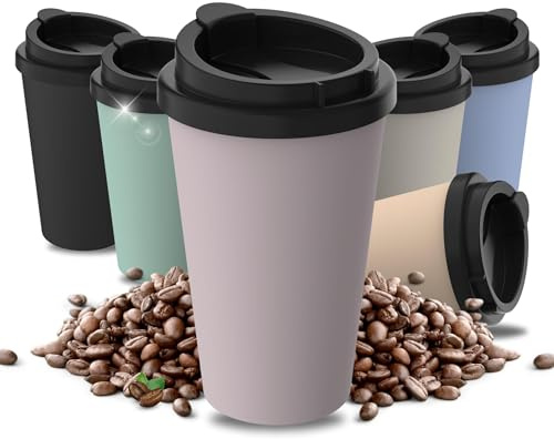 Termosmugg kaffe to go tillverkad av ekologisk plast – BPA-fri, 100 % återvinningsbar – tillverkad i Tyskland, dryckesbägare med lock, kaffemugg för kontor, bil, skola
