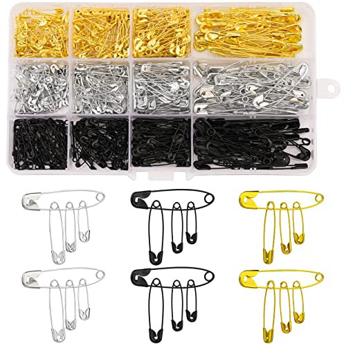 Sicherheitsnadeln, 540 Stück Sicherheitsnadeln Sortiert, 4 Größen, 18 mm bis 37 mm, 3 Farben aus vernickeltem, rostbeständigem Stahl, hochwertige Qualitätsnadeln für Handwerk und Schneiderei