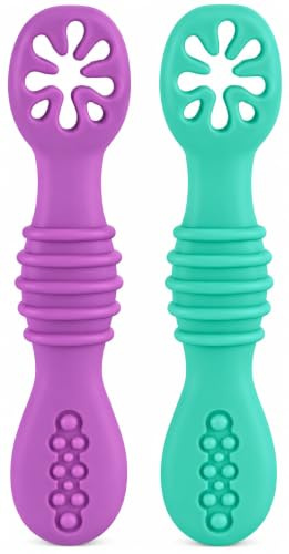 HOMYBABY® PreCucharas y Cucharas Bebe Silicona + EBOOK GRATIS Recetas BLW - Cuchara BLW Aprendizaje en etapas - Cubiertos Recomendados por Nutricionistas - Pre Cuchara Antibacteriana y Ergonómica (A)