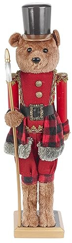 URBNLIVING Teddybär mit Nussknacker, Soldier in Uniform, Dekoration, Ornament, Statue, Geschenk, Heimdekoration (60 cm)