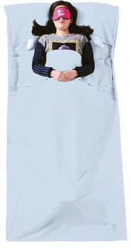 TRIWONDER Hüttenschlafsack aus Baumwolle, Schlafsack Inlett, Leichte Schlafsack Inlay, Sommerschlafsack, Reiseschlafsack für Backpacking, Hostels und Hütten (Hellblau, 120 x 210cm)