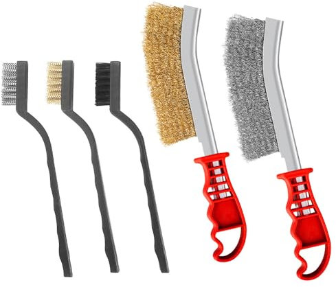 Belegao 5PCS Wire Brush Set, Hand Wire Brushes Stainless Steel Brass Nylon Bristles Heavy Duty Metal Scrubber for Cleaning Rust, Welding Slag, Paint Removal (2 Large, 3 Small)
