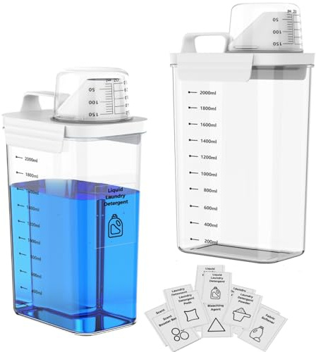 Anhow 2 st. tvättmedelsdispenser, 2 300 ml förseglad pulverbehållare med mätkopp y dispenserhandtag tvättmedel för pulver och vätskor