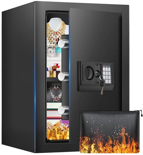 16.54 Inches Tall Safe Box, 2.5 Cuft Home Safe with Fireproof Waterproof Bag, Anti-Theft Digital Security Lock Box with Smart Alert System, Removable Shelf, Mute Function, Document Safes for Jewelry
