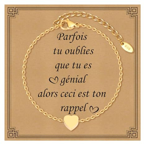 Gamtic Bracelet Femme Or Coeur - Acier Inoxydable Chaine Réglable, Cadeau Fête de Mères Anniversaire Bracelet Amitié pour Amie Copine Fille Soeur Mamie Maman (Génial)