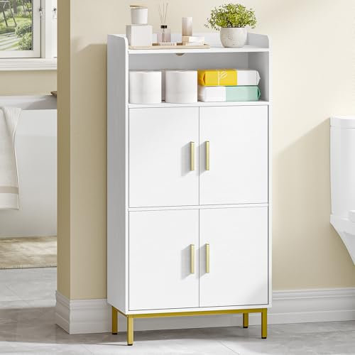 Hzuaneri Badezimmerschrank, Badschrank, Küchenschrank, Aufbewahrungsschrank, 4 Türen und 1 offener Bereich, Verstellbare Ablage, Badezimmer, Wohnzimmer, Arbeitszimmer, 30 x 60 x 120 cm, Weiß SC45613G