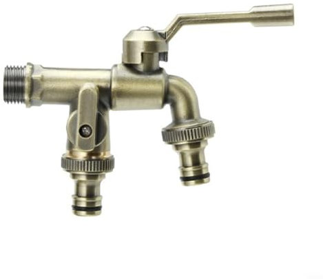 Robinet de jardin en laiton massif, double robinet de jardin avec base, robinet de machine à laver de style antique à double sortie (bronze vert)