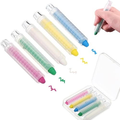 Caelura 5 Stück Kreidestifte für Tafel Abwaschbar, Kreide Straßenmalkreide Kinder, Tafelkreide Bunt für Kinder mit Verstellbarem Kreidehalter und Kreidebox für Schule, Handwerk, Zeichnen(5 Farben)