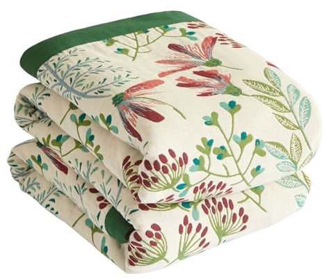 Bailix Premium Bohemian throw, 100% Cotton Cuddly Blanket with Fringes, Double-Sided Muslin, Boho Blanket, 200 x 230 cm, Cuddly Sofa Blanket and Bed Throw, Patchwork, Blanket for Room Green/Beige