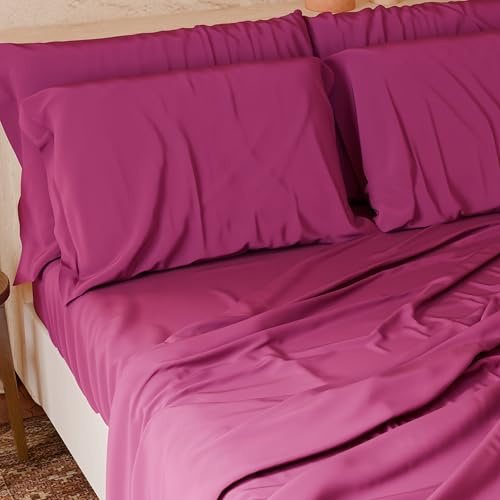 PETTI Artigiani Italiani - Set Lenzuola Matrimoniali Maxi 4 Pezzi, Morbide e Traspiranti, Completo Letto con Lenzuolo Sopra, Lenzuolo Sotto con Angoli Elasticizzati e 2 Federe Lenzuola Fucsia