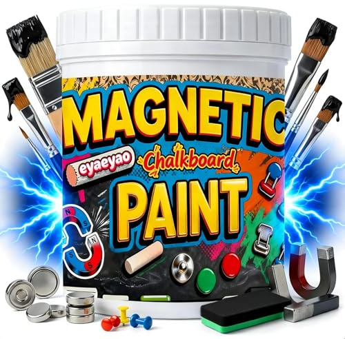 Eyaeyao 16 Oz Magnetic Chalkboard Paint - 2-in-1 Magnetic Primer and Black Chalkboard Paint for Walls, Wood & DIY Projects, Create a Magnetic & Writable Surface (Black, 16 oz)