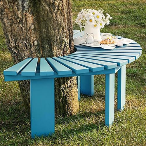 Banco de árbol envolvente de madera curvada para patio, resistente a la intemperie, asiento de listones de madera maciza para jardín, porche, césped, parque