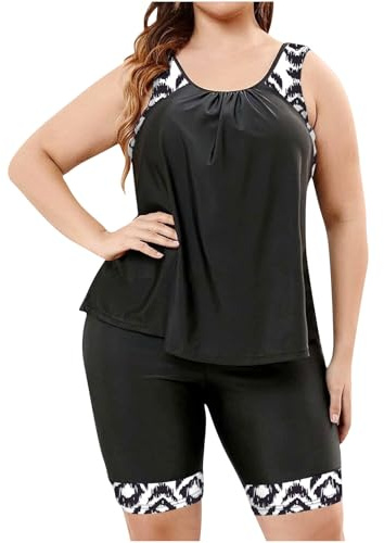 TheSosy Plus Size Swimwear for Women Athletic Tummy Control Swimsuit Surfing Rash Guard Swimming Costume Modest Swimwear Summer Beach Bathing Suit Tankini Beachwear Ladies Sport Swimming Costume