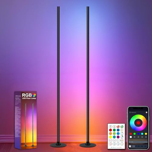 ONSTUY Lámpara de Pie LED 2 Piezas,1.6 m,RGB Regulable Lámpara de Pie con Control Remoto y APP,Sinc Musica,16 Millones de Colores,234 Modos Dinámicos,Luz de Esquina para Salon,Dormitorio,Juegos,Negro