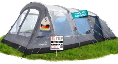 Skandika Tienda de campaña Svalgard 6 Sleeper Protect XL | Tienda de campaña para 6 personas, postes FlexCore, cabina negra para dormir, columna de agua de 5000 mm, altura de pie de 210 cm, tamaño