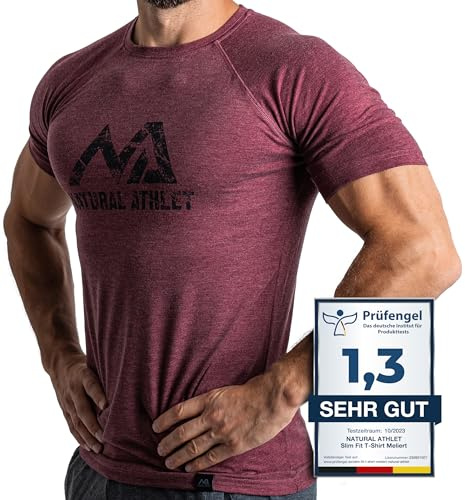 NATURAL ATHLET T-Shirt Fitness Slim-Fit pour Homme - T-Shirt De Sport Long À Séchage Rapide - Bodybuilding, Musculation Et Sport