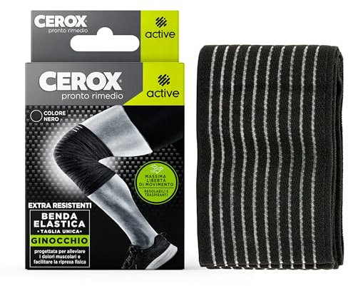 CEROX Active, Benda Elastica per Ginocchio - Bendaggio extra-resistente, regolabile e traspirabile - Ideale sia per l’uso quotidiano che per la pratica sportiva - 1 benda per confezione - Taglia Unica