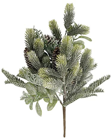 Admired by Nature 20 H Frosted Conifer W/Cones for Christmas Decorations Home Decor, Wedding Décor, Holiday Bush, Floral Arrangement, Christmas Trees, Cemetery Flowers, Green Frosted Pinecone Fern