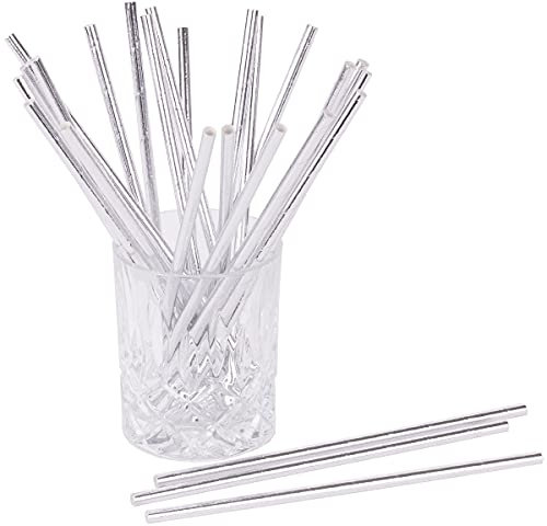 Papierstrohhalme Metallic Pure 25 St. 100% Papier Einweg L:19,7cm biologisch abbaubare Trinkhalme, Farbe:silber
