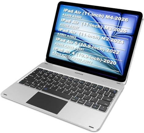 Arteck iPad Air 11-inch Keyboard Case with Trackpad, Bluetooth Keyboard with Folio Full Protection Case and Touchpad for Apple iPad Air 11” M4/M3/M2 (2026/2025/2024), Air 5/Air 4