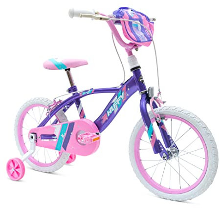 Huffy Mädchen Glimmer 16 Zoll Mädchenfahrrad lila und pink 5-6 Jahre leichtes Schnellbaurad + Stützräder Bike, Violett, 40,6 cm