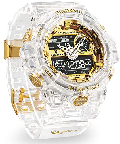 Men Digital Watch for Men Watch Sports Watch Teenagers Watch Digital Analog Dual Display Watches with Light 3 Group of Alarm Waterproof Date Dual-Time Countdown Stopwatch Multifunctional Wrist Watches