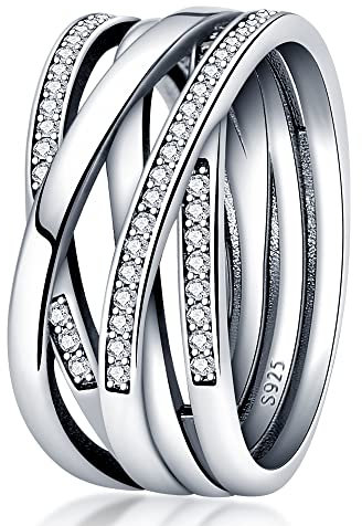 KUNSIR 925 Sterling Silber Ringe für Damen Liebesknoten Ringe Finger Federringe Schmuck Geschenke gekreuzte Ringe für Frauen mit Zirkonia Größe