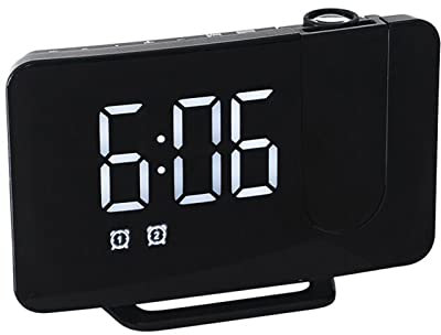 Chesoon Réveil numérique à Projection sur Mur de Plafond 15 cm Écran LED Projecteur 180° Chargeur USB Fonction Snooze Réglage de la luminosité pour Enfants Adultes Personnes âgées Blanc