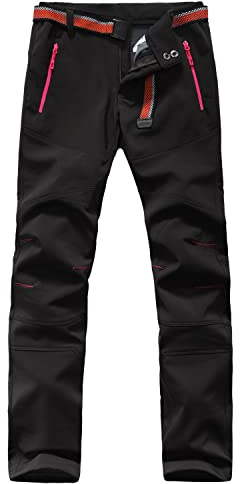 VERTAST Pantalon de randonnée pour femme,Doublure chaude,Coupe-vent,Pour l'hiver,Pantalon de ski,Pantalon de snowboard,Pantalon de trekking, noir/rouge, 40